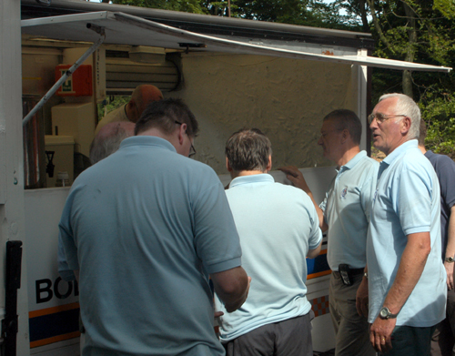 Team members have a hearty break after moving all the equipment etc. out of Overdale.