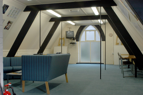 Main lecture room, with TV, Video, HiFi equipment.