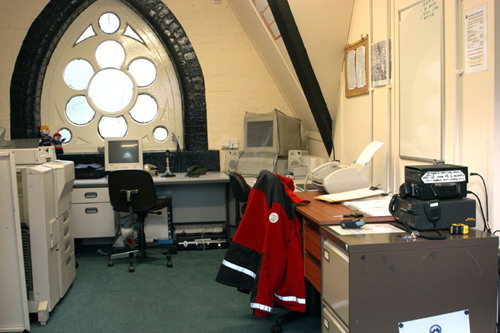 Control & Office area. Containing computers, radio & photocoping equipment