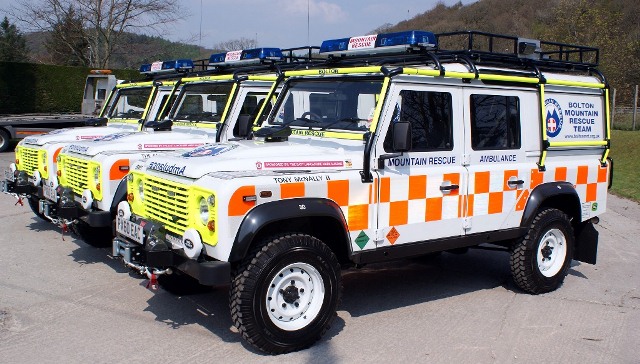 The 3 new Land Rover vehicles, pictured here as they were collected from Crake International, Cumbria, in April 2011.