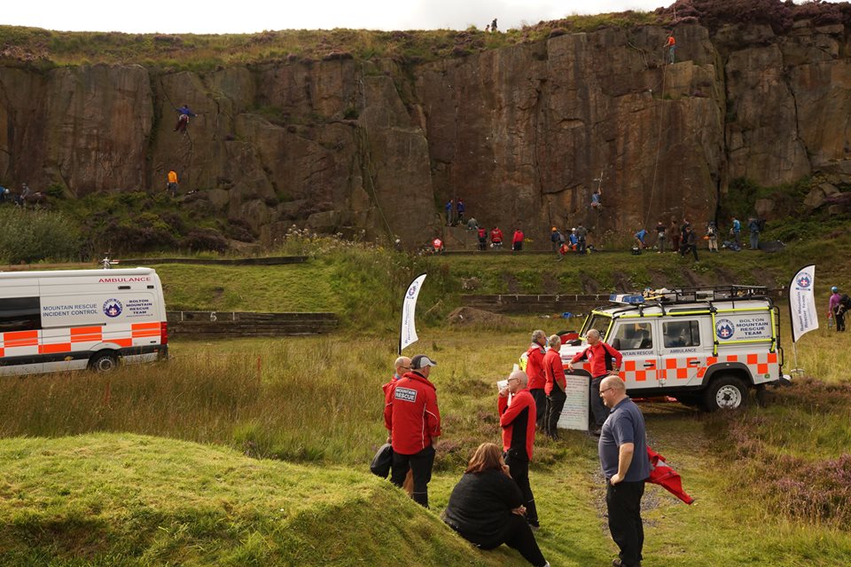 Later in the day... the quarry walls are a sea of climbing talent!